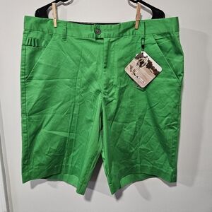 NWT Royal & Awesome Bright Green Flat Front Men's Golf Shorts Size 38